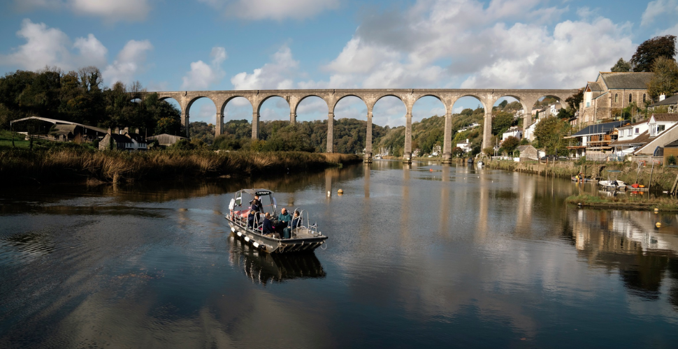 The Calstock Ferry with a viaduct in the background